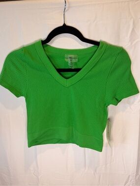 eye candy Bright Green Ribbed V-Neck Crop Top